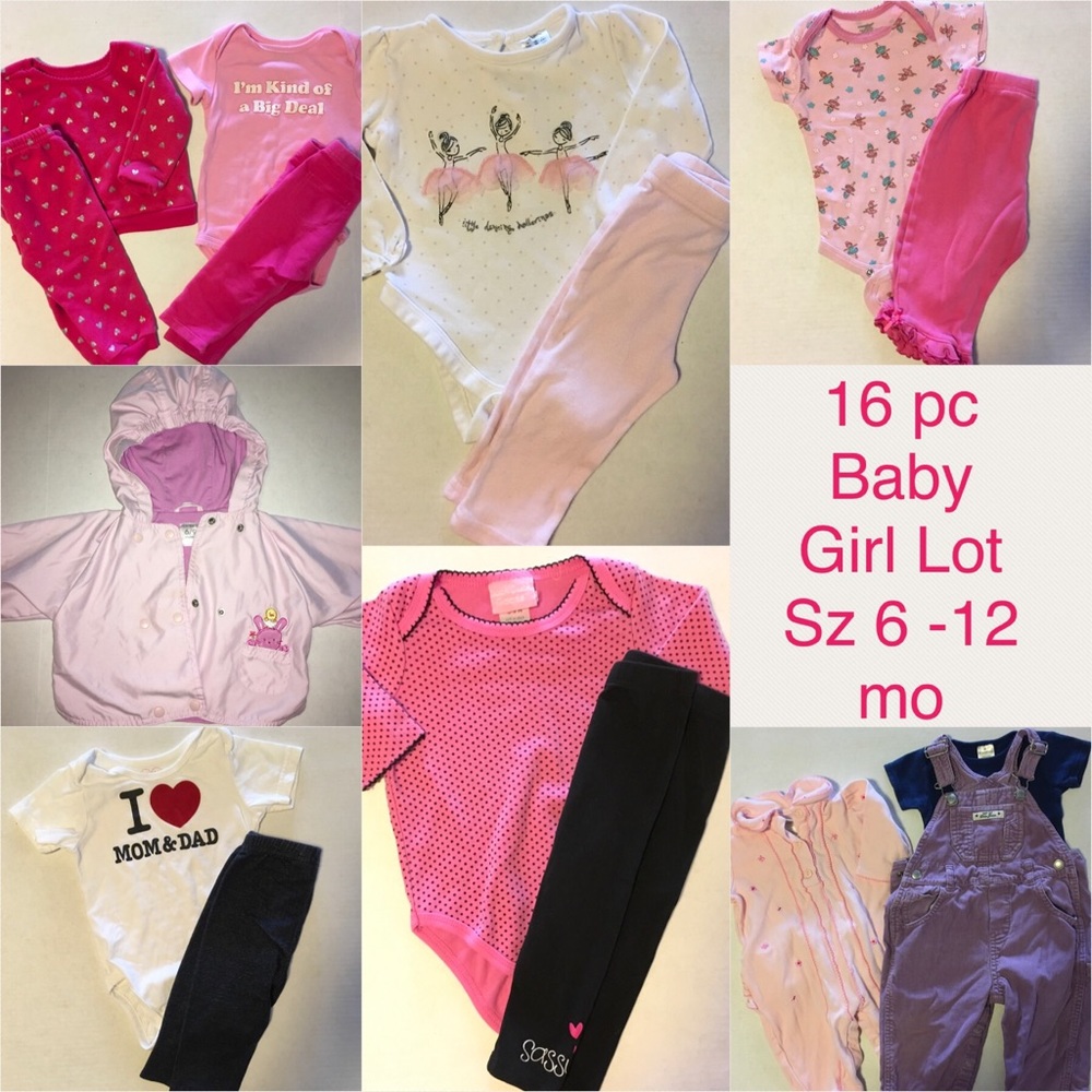 16 pc Baby Girl Lot Sz 6-9 Months (208)